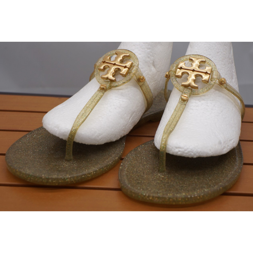 Tory Burch Mini Miller Flat Thong Jelly Sandals - Green Multi/Gold/US 10M